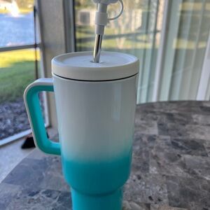 Blue and White Ombre Tumbler with Straw